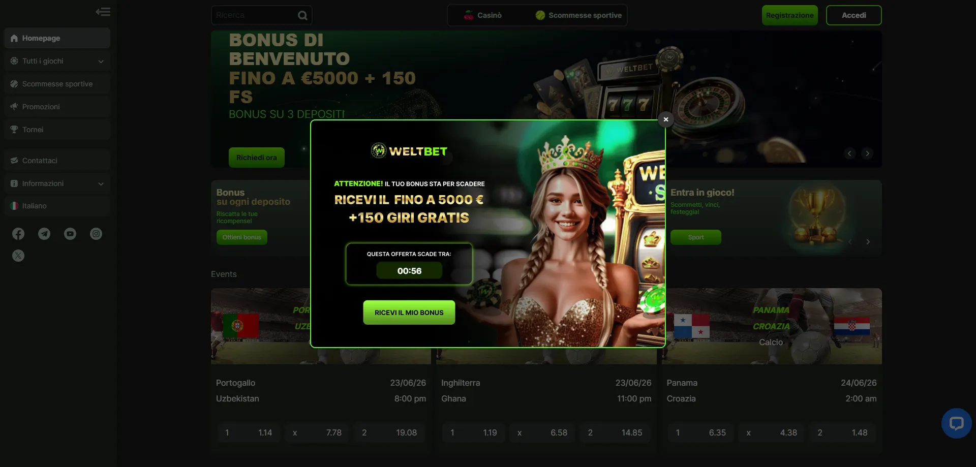 WeltBet Casino bonus di benvenuto fino a 500 euro e giri gratis